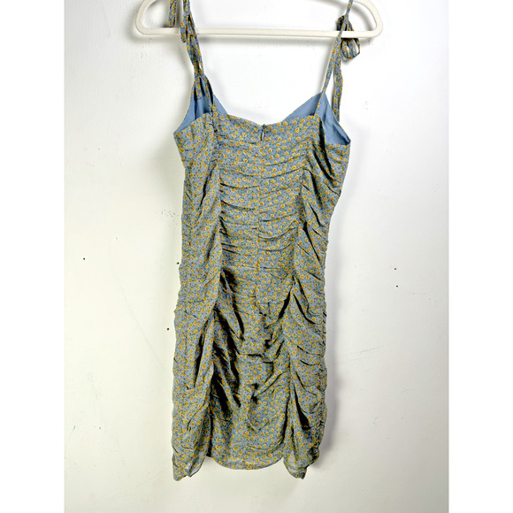 NWT Storia Blue Sweetheart Cottagecore Ditsy Floral Ruched Bodycon Mini Dress - Picture 2 of 9